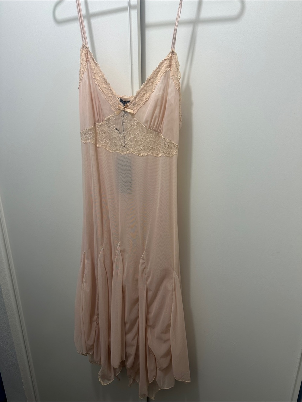 Dolls Kill Sheer Lace-Trim Slip in Soft Blush
